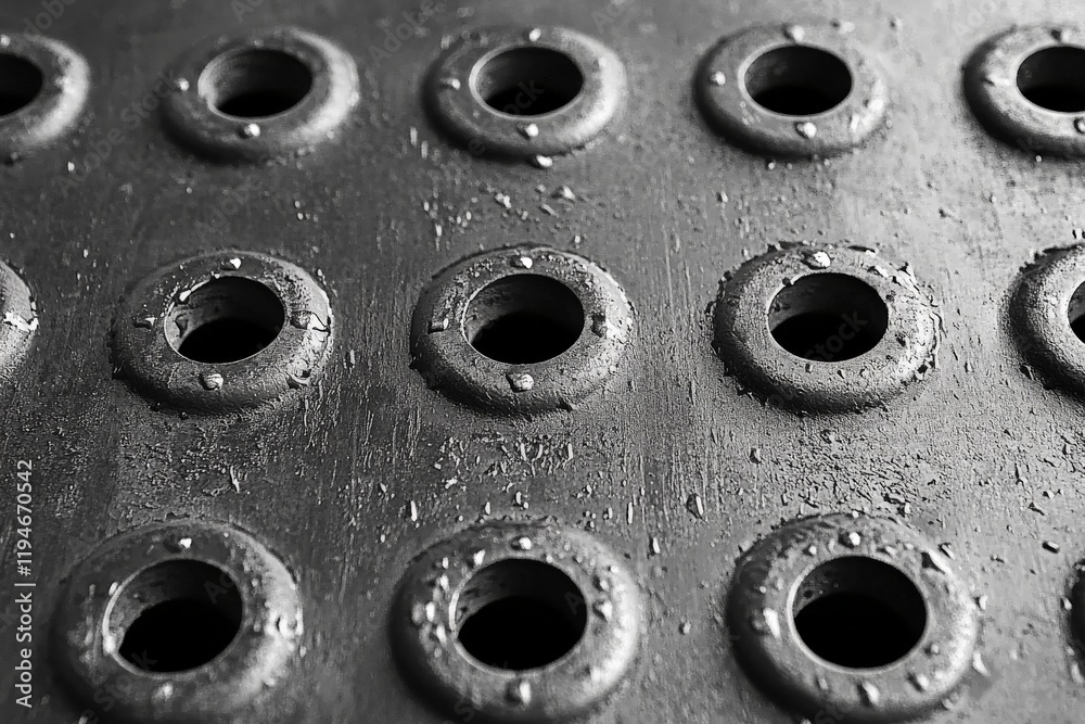 Visual Metal Detailed view of an industrial metal surface with circular bolt ...