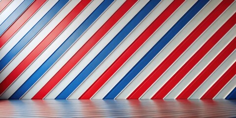 Poster - Abstract Red, White, and Blue Diagonal Striped Wall and Floor Interior Design