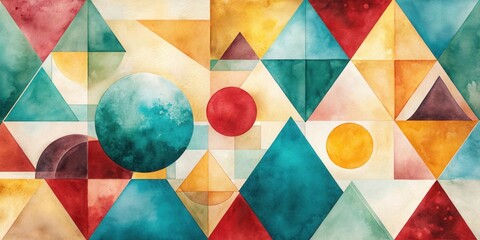 Poster - Abstract Watercolor Geometric Composition Featuring Circles and Triangles in Earthy Tones