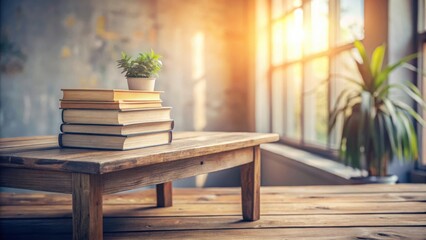 Aufkleber - Serene Study Nook with Stack of Books and Plant on Wooden Table