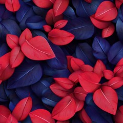 Poster - Vibrant 3D Floral Embroidery and Papercut Design Featuring Red and Blue Leaves in a Repeating Pattern for Textile and Graphic Projects