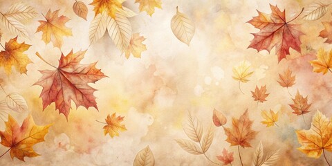 Poster - Autumnal Leaves Watercolor Design with Falling Foliage and Warm Hues