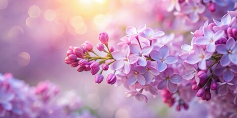 Poster - Soft Lilac Blossoms in Gentle Sunlight, Delicate Petals and Buds