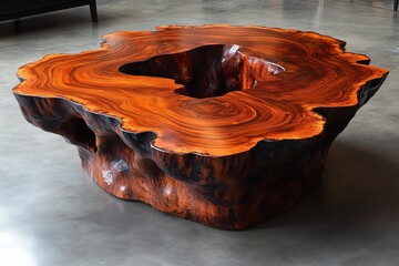 Aufkleber - A stunning natural wood coffee table showcasing intricate grain and unique patterns, adding a touch of elegance and warmth to any living room setting.