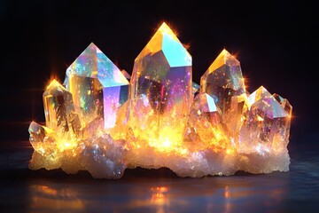 Poster - A captivating scene of glittering crystals glowing with an ethereal charm, each facet catching the light and showcasing nature's innate artistic grace.