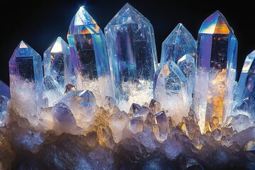 Poster - A magnificent collection of blue-tinted crystals exquisitely designed, catching the light in subtle variations, exuding a chill of elegance and serenity.