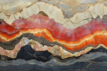Poster - This image showcases vivid earth layers in red, brown, and black tones, emphasizing natural geological formations, textures, and patterns of the earth's surface.