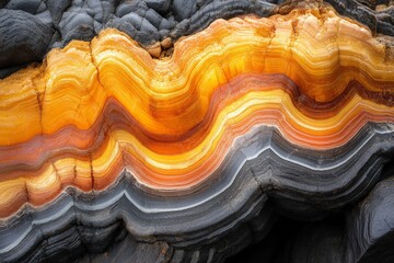 Poster - Golden-hued waves flow through this rock-like abstract pattern, reflecting warmth and movement, reminding viewers of the endless power and beauty of nature.