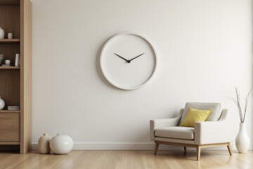 Wall Mural - Minimalist wall clock in a clean living space