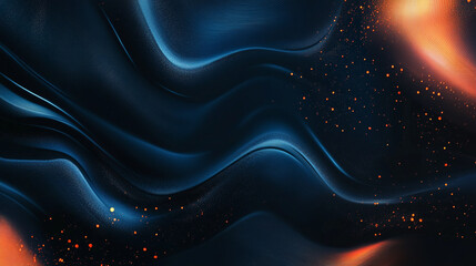 Poster - Abstract waves of blue and orange with glowing particles in a fluid design