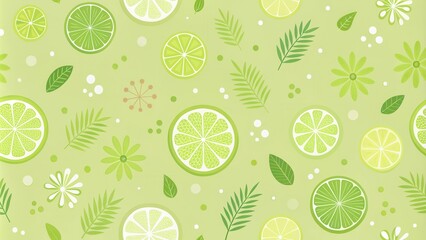 Fototapete - Refreshing Lime and Floral Pattern Design for Summer