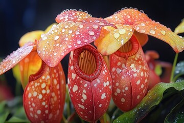 Poster - A close-up view of a plant with water droplets glistening on its surface