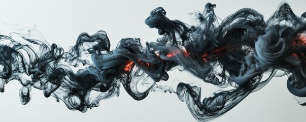 Wall Mural - a chaotic ink-in-water pattern with black swirls and hints of red and blue, 4k photo.