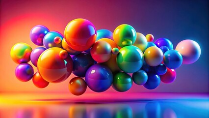 Aufkleber - A vibrant cluster of iridescent spheres floats in a colorful, atmospheric setting