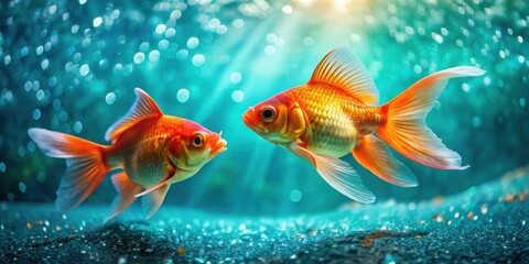 Poster - Two vibrant goldfish swim gracefully in an aquatic paradise, their scales shimmering under the sunlit water