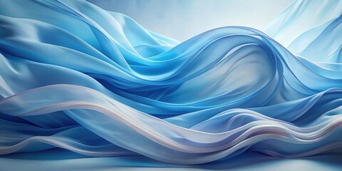 Wall Mural - Abstract Draped Light Blue Fabric Waves with Soft Curves and Subtle Light Reflections