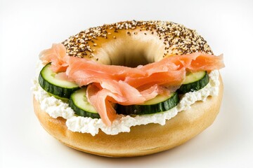 Poster - Freshly baked bagel topped with cream cheese and smoked salmon