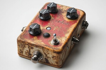 Aufkleber - Close-up shot of a guitar pedal on a white surface, great for music-related contexts