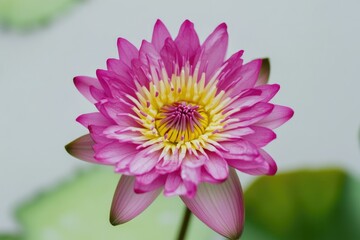 Poster - A close-up shot of a pink flower with green leaves, perfect for decorative or design purposes