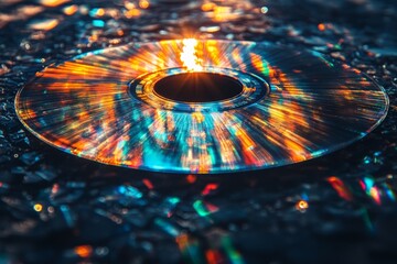 Leinwandbilder - A visually stunning image of a colorful CD placed on a shattered glass surface, reflecting a vivid spectrum that contrasts beautifully with the surroundings.