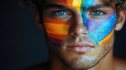 Poster - A close-up shot of a person with a painted face, ideal for use in creative projects where you need to represent a character or an artist