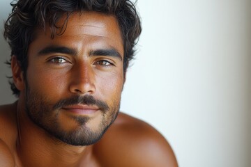 Poster - A detailed view of a bearded man's face, great for use in editorial or advertising content