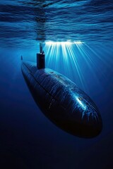 Poster - Submarine underwater with sunlight filtering down from above