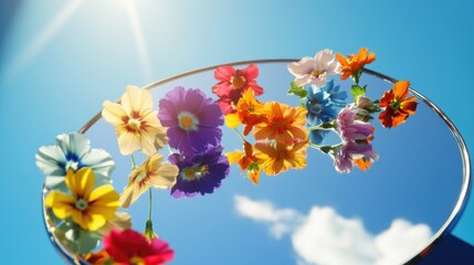 Poster - A decorative mirror surrounded by fresh flowers