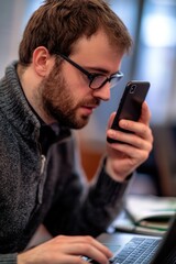 Poster - A person sitting at a table using a mobile device