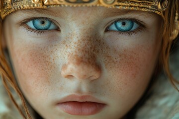 Poster - A close-up shot of a young girl with noticeable freckles on her forehead