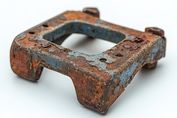 Poster - A close-up of a rusted metal object on a white background, suitable for use in industrial or mechanical illustrations