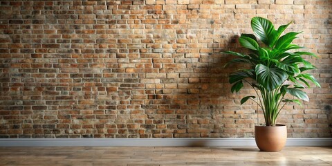 Poster - Rustic Interior Design Featuring a Large Potted Plant Against a Brick Wall