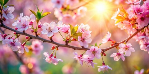 Aufkleber - Radiant Pink Blossoms Bathed in Warm Sunlight, a Springtime Delight