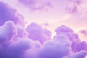 Poster - A plane flying through a cloudy purple sky with some fluffy white clouds