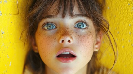 Poster - A close-up photo of a child with distinctive freckles on their face, suitable for use in family or children's content