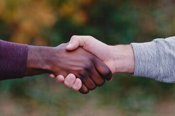 Poster - Two individuals shaking hands in a professional setting