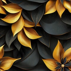Poster - Elegant Black and Gold Abstract Floral Design with Rich Textures and Vivid Colors for Modern Artistic Use