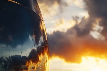 Poster - A close-up view of an airplane with the sun shining brightly behind it