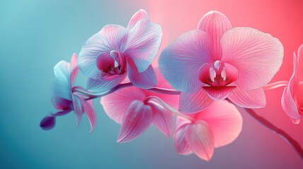Poster - Close-up of pink flowers against a pink and blue background