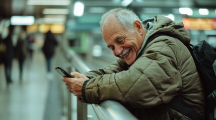 Aufkleber - A person smiling while using their smartphone