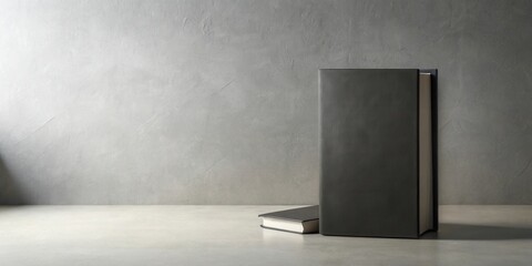Aufkleber - Simple Elegance Two Dark Books Resting on a Light Gray Surface Against a Textured Wall