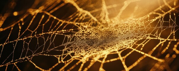 Poster - A tangled web of golden threads forming intricate designs, delicate and glowing, 4k photo.