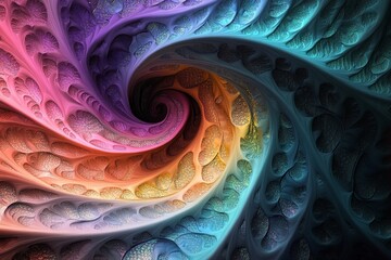 Fototapete - This image showcases a vibrant spiral pattern with swirling colors creating a mesmerizing kaleidoscope effect, reminiscent of a fantasy landscape.