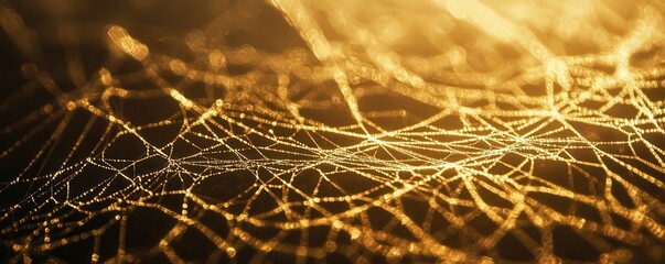 Poster - A tangled web of golden threads forming intricate designs, delicate and glowing, 4k photo.