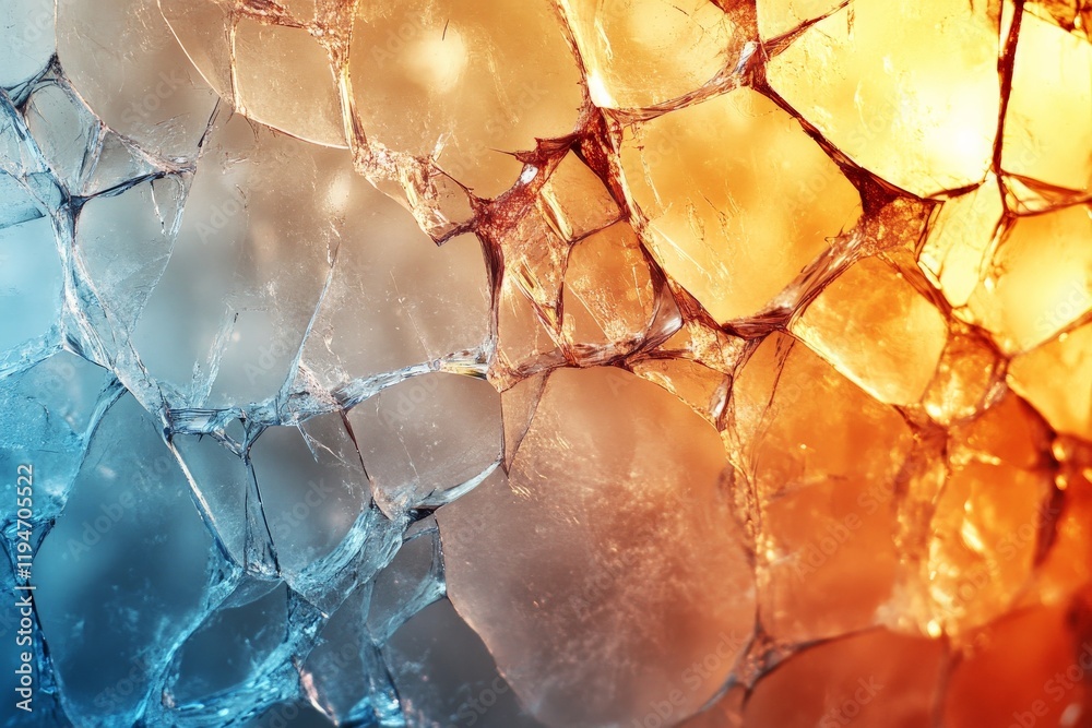 Split between warm and cool colors, this cracked ice image symbolizes ...