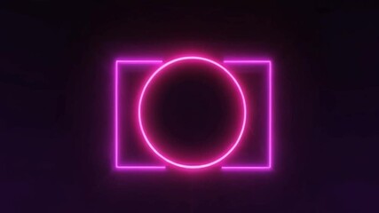 Wall Mural - Pink and purple neon circle rotation rendering with glowing effect on dark background. Empty pink purple technology background video animation. Circular motion frame