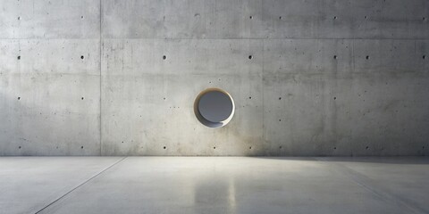 Poster - A minimalist concrete room interior featuring a single circular window