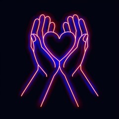 Wall Mural - Heart-shaped hands neon bonfire purple.