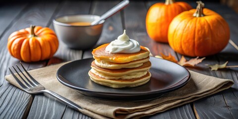 Aufkleber - Delicious Pumpkin Pancakes with Whipped Cream and Autumn Decor