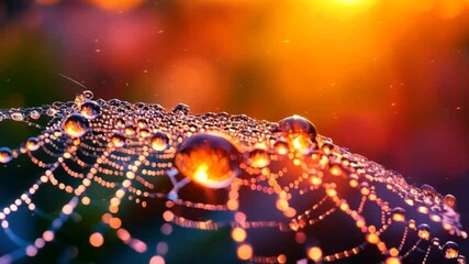 Wall Mural - Dew Drops on a Spiderweb at Sunrise